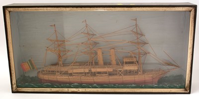Lot 979 - A 19th Century straw work model of a three-masted steamer.