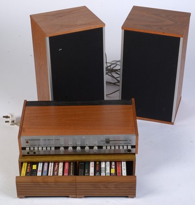 Lot 908 - Tandberg cassette player, amplifier, speakers and a small qty cassettes