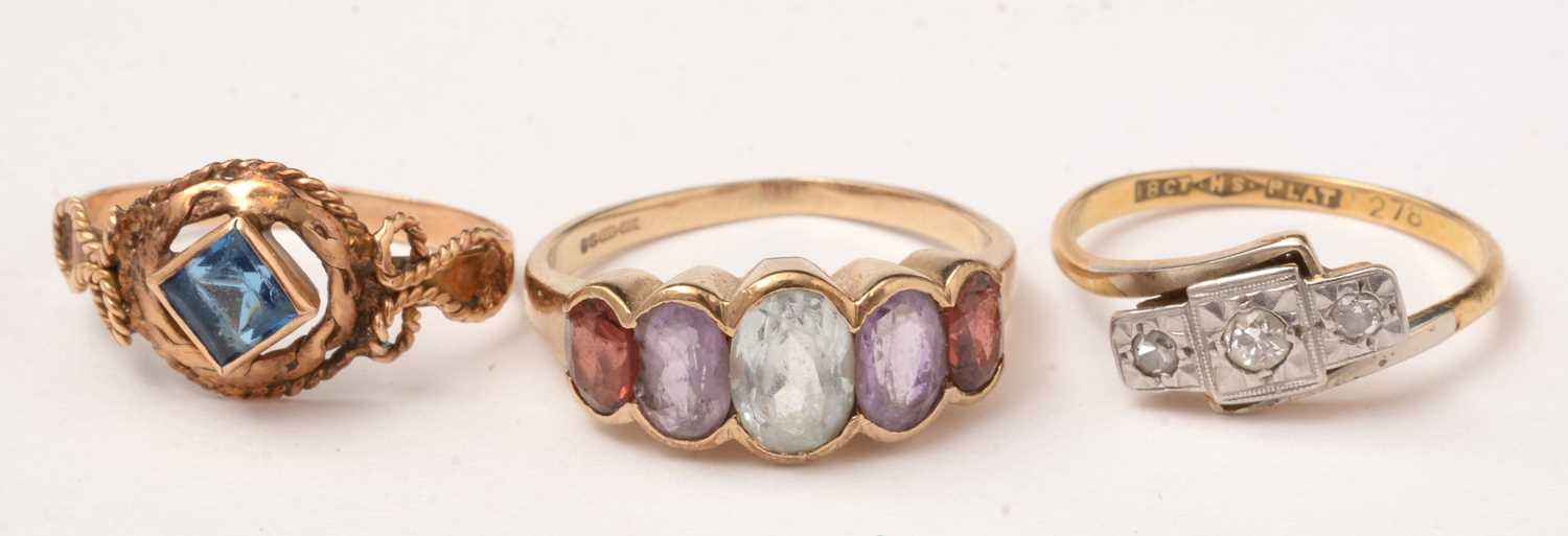 Lot 63 - Three diamond and gem set rings.