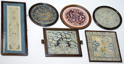 Lot 462 - A collection of Qing Chinese xiuhua silk-embroidered pictures.