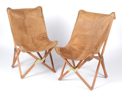 Lot 643 - After Joseph Fendi for Paolo Vigano: a pair of 'Tripolina' style leather sling chairs.