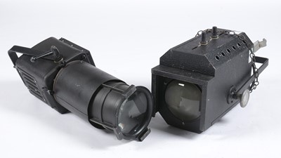 Lot 615 - Two vintage black metal stage lights.