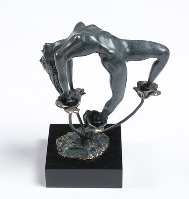 Lot 670 - Lorenzo Quinn - A bonded bronze on black marble 'Rose'.