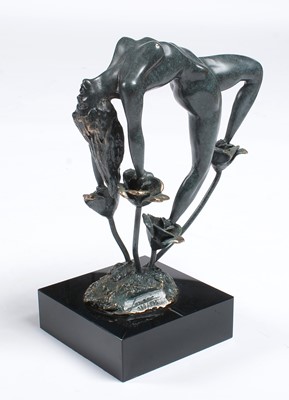 Lot 670 - Lorenzo Quinn - A bonded bronze on black marble 'Rose'.