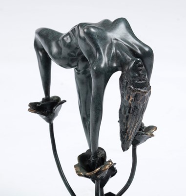 Lot 670 - Lorenzo Quinn - A bonded bronze on black marble 'Rose'.