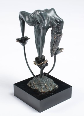 Lot 670 - Lorenzo Quinn - A bonded bronze on black marble 'Rose'.