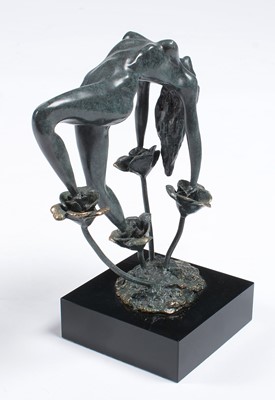 Lot 670 - Lorenzo Quinn - A bonded bronze on black marble 'Rose'.