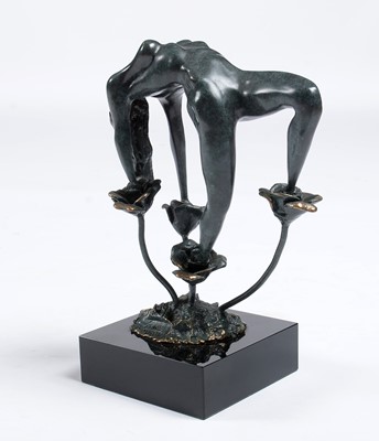 Lot 670 - Lorenzo Quinn - A bonded bronze on black marble 'Rose'.