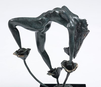 Lot 670 - Lorenzo Quinn - A bonded bronze on black marble 'Rose'.