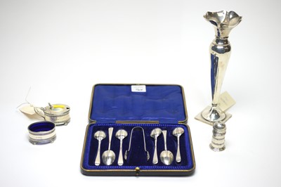 Lot 160 - Small silver items, including a spill vase, a cased set of teaspoons and a cruet set