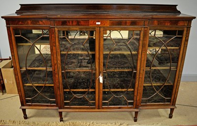 Lot 98 - Early 20th C low breakfront bookcase.