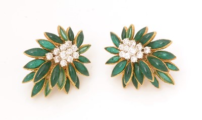 Lot 98 - Cartier, Paris: a pair of enamel, diamond and 18ct yellow gold earrings.