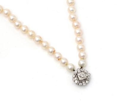 Lot 105 - A cultured pearl necklace with diamond clasp
