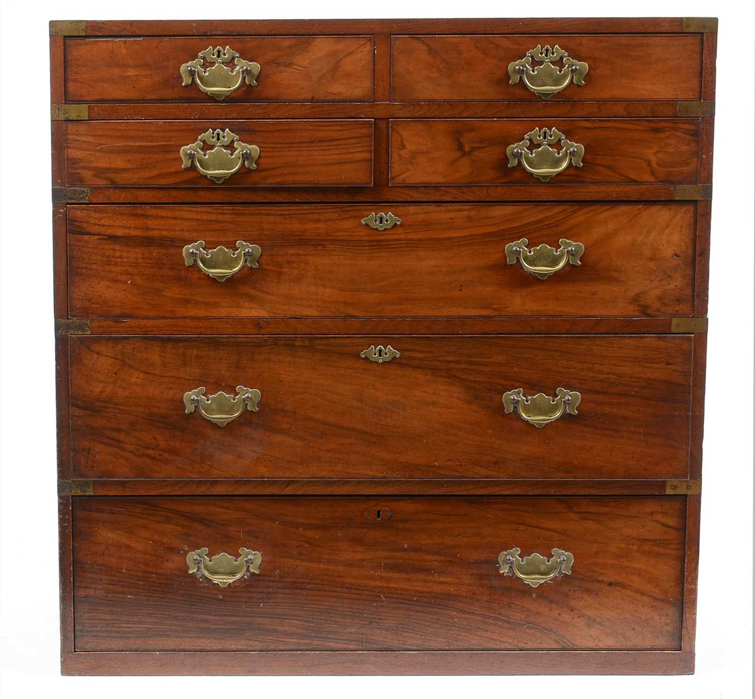 Lot 651 - A 19th Century Irish mahogany campaign chest by Ross & Co, Dublin.