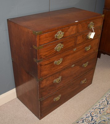 Lot 651 - A 19th Century Irish mahogany campaign chest by Ross & Co, Dublin.
