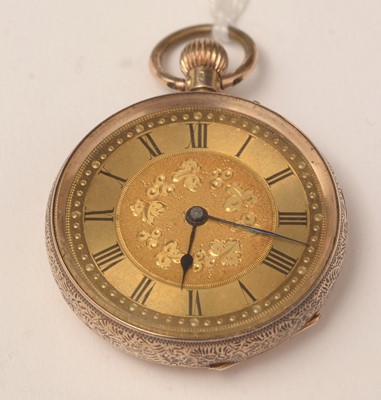 Lot 116 - A late Victorian yellow-metal cased and open-face fob watch