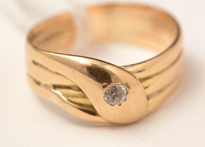 Lot 154 - An 18ct gold and diamond serpent ring