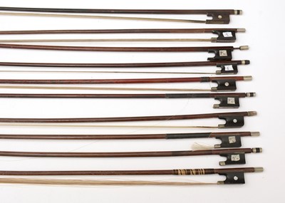 Lot 831 - A bundle of ten violin bows