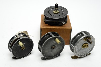 Lot 581 - Four fishing reels, by A. Carter & Co, London