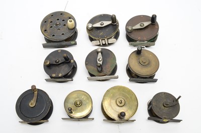 Lot 588 - Ten all brass fishing reels