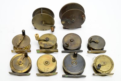 Lot 589 - Ten all brass fishing reels