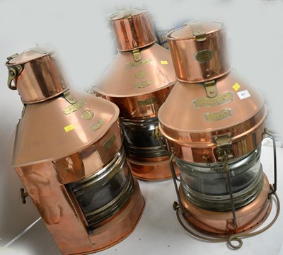 Lot 497 - Three copper ship's lamps.