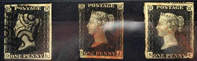 Lot 836 - Three GB QV 1d. blacks