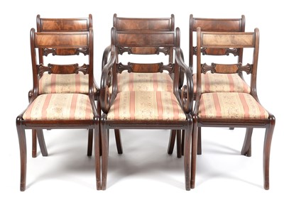 Lot 605 - Set of six Regency mahogany dining chairs.
