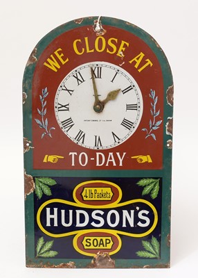 Lot 702 - Hudson's Soap clock faced enamel sign