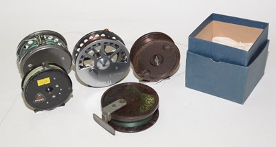Lot 601 - Five fishing reels, various makers.