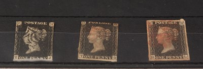 Lot 865 - Three GB QV 1d. blacks 1840