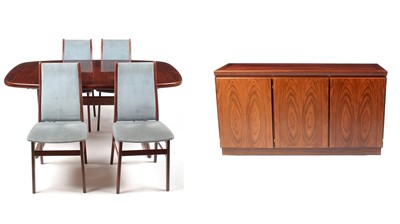 Lot 1356 - Danish Skovby  rosewood sideboard and matching extending dining table: and four Farstrup beech chairs