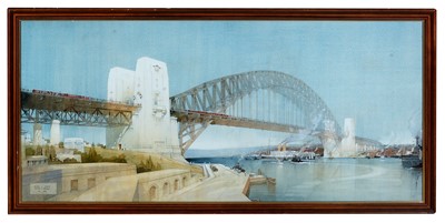 Lot 196 - Cyril Arthur Farey FRIBA - watercolour - Sydney Harbour Bridge
