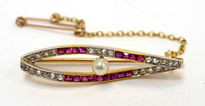 Lot 132 - A late Victorian ruby, diamond and pearl brooch