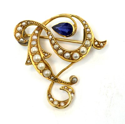 Lot 139 - An Edwardian seed pearl and sapphire brooch