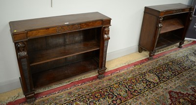 Lot 122 - Pair of Regency style mahogany open bookcases.