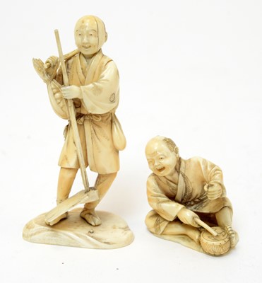 Lot 494 - Two Japanese ivory okimono