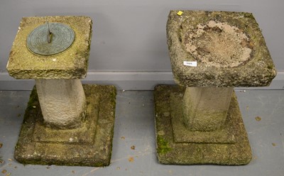 Lot 505 - A 20th C stoneware garden sundial and birdbath.