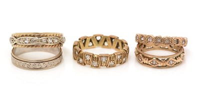 Lot 327 - Five white stone set eternity rings