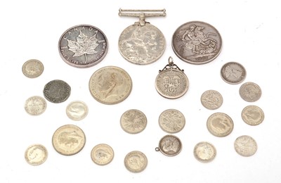 Lot 381 - WWI medal and other coins.