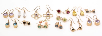 Lot 395 - Fourteen pairs of gem-set earrings