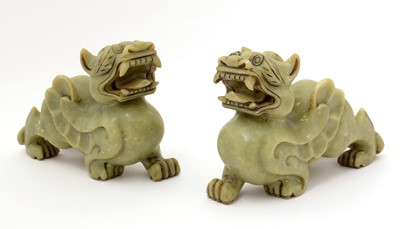 Lot 740 - pair of Chinese soapstone dragons.