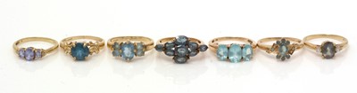 Lot 112 - Seven blue gemstone rings