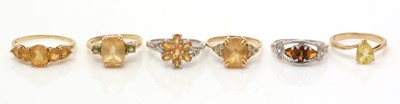 Lot 113 - Six orange gemstone rings