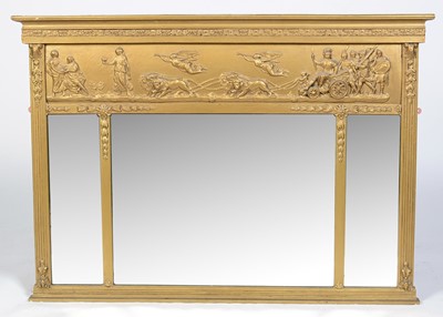 Lot 1019 - A 19th Century gold-painted gesso overmantel mirror.