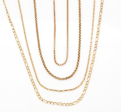 Lot 161 - Four 9ct yellow gold chains