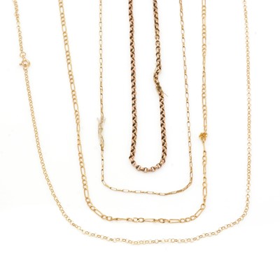 Lot 163 - Four 9ct yellow gold chains
