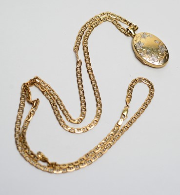 Lot 207 - A 9ct yellow gold oval locket pendant and chain