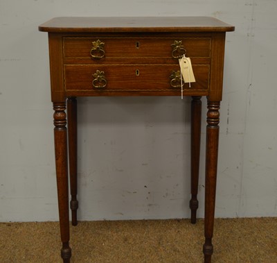 Lot 29 - A Georgian mahogany and satinwood banded occasional/work table.
