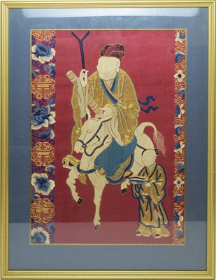 Lot 732 - Chinese silk and gold thread needlework picture
